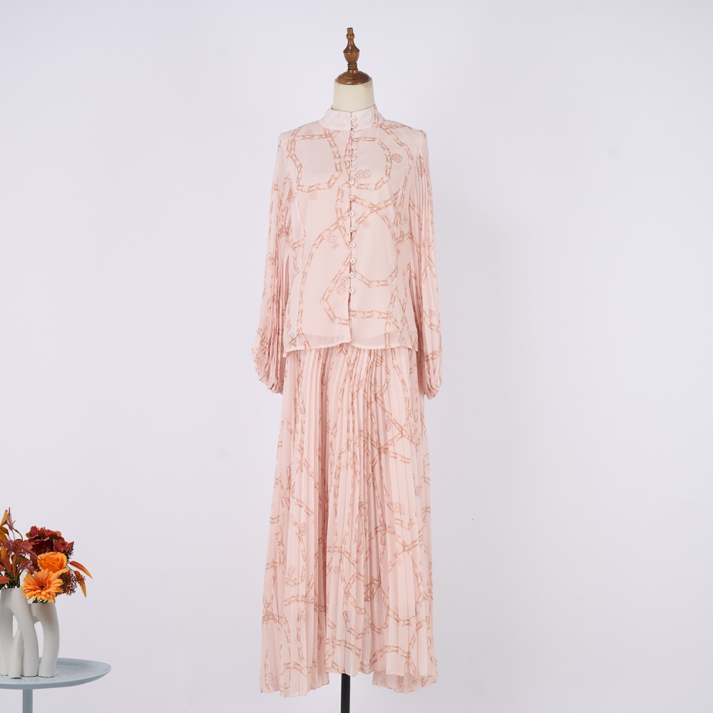 Big skirt pleated shirt elastic waist skirt a set