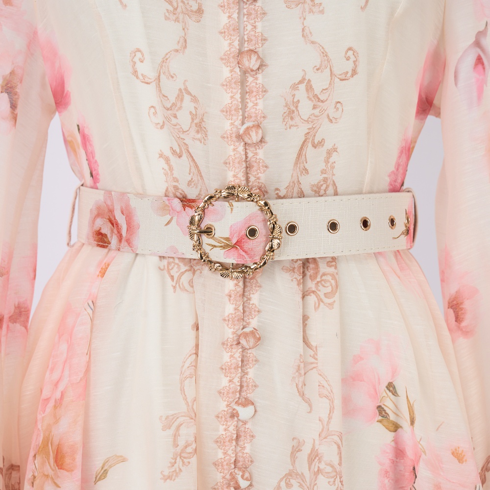 Printing court style T-back pinched waist dress