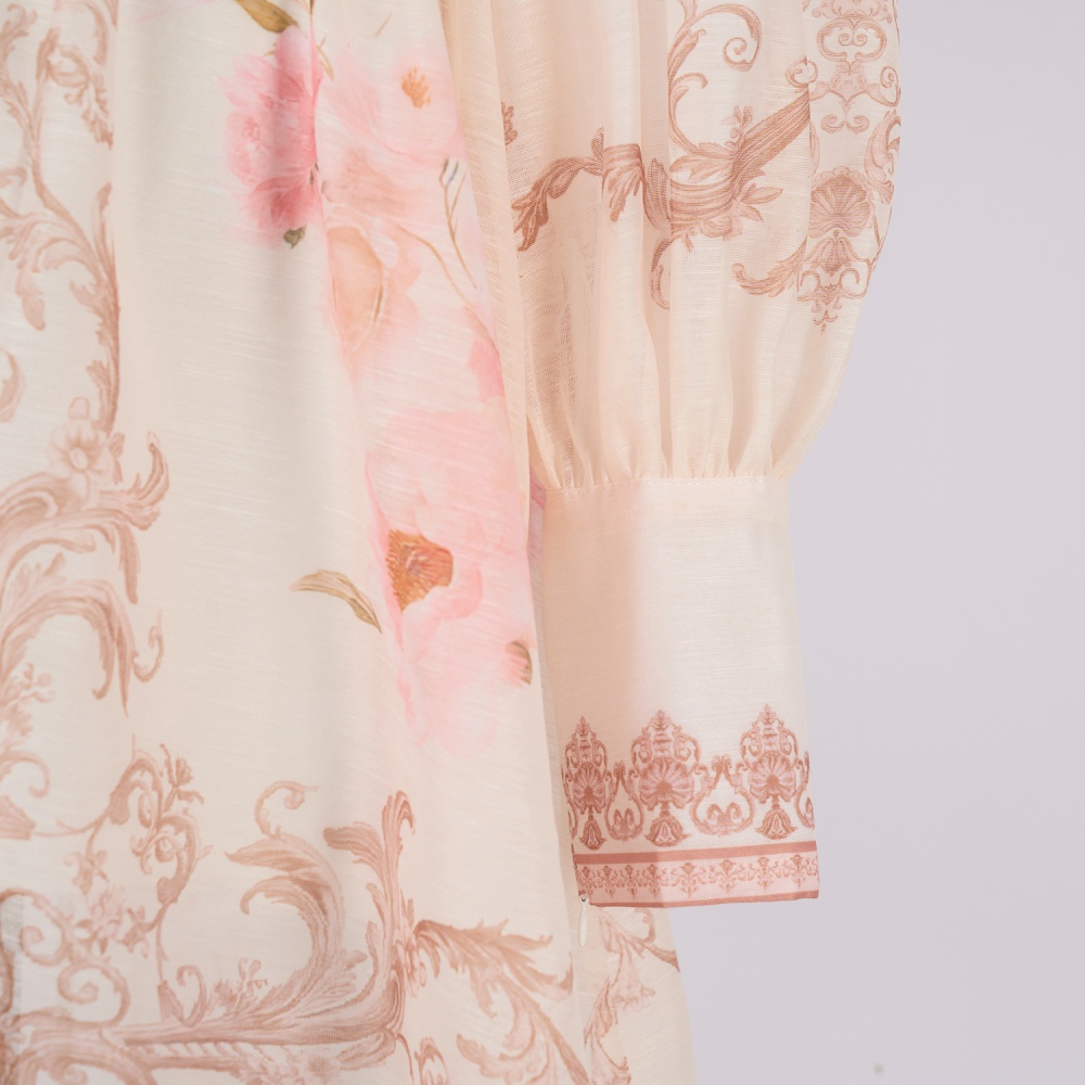 Printing court style T-back pinched waist dress