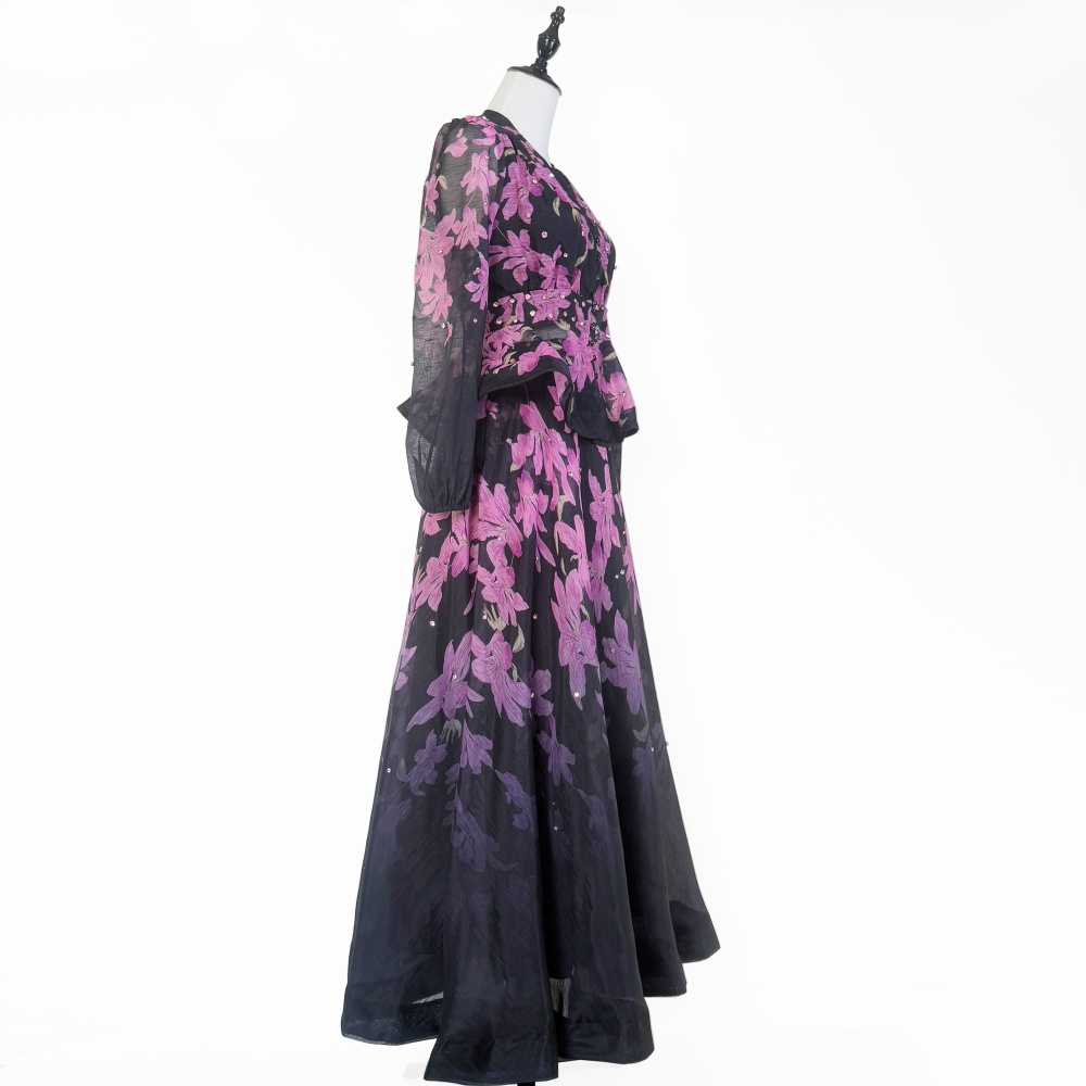 Glitter high waist shirt beading long skirt 2pcs set