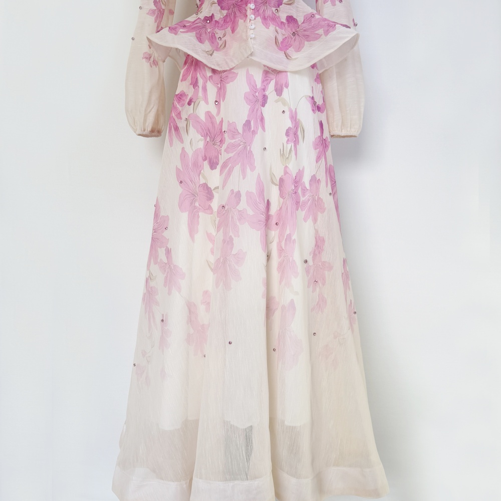Glitter high waist shirt beading long skirt 2pcs set