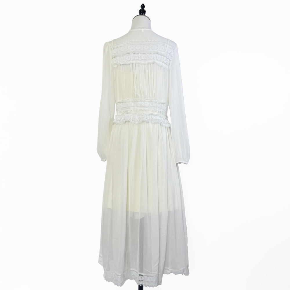 Pearl buckle France style V-neck lace temperament dress