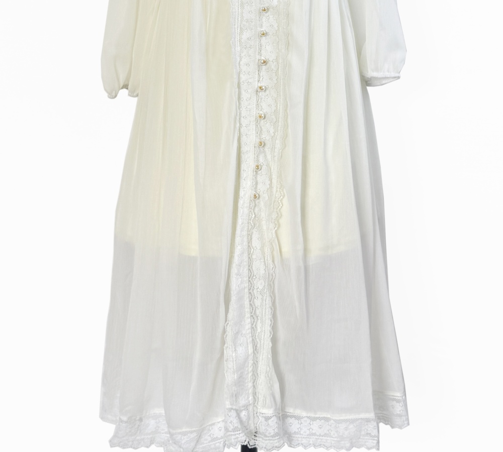 Pearl buckle France style V-neck lace temperament dress