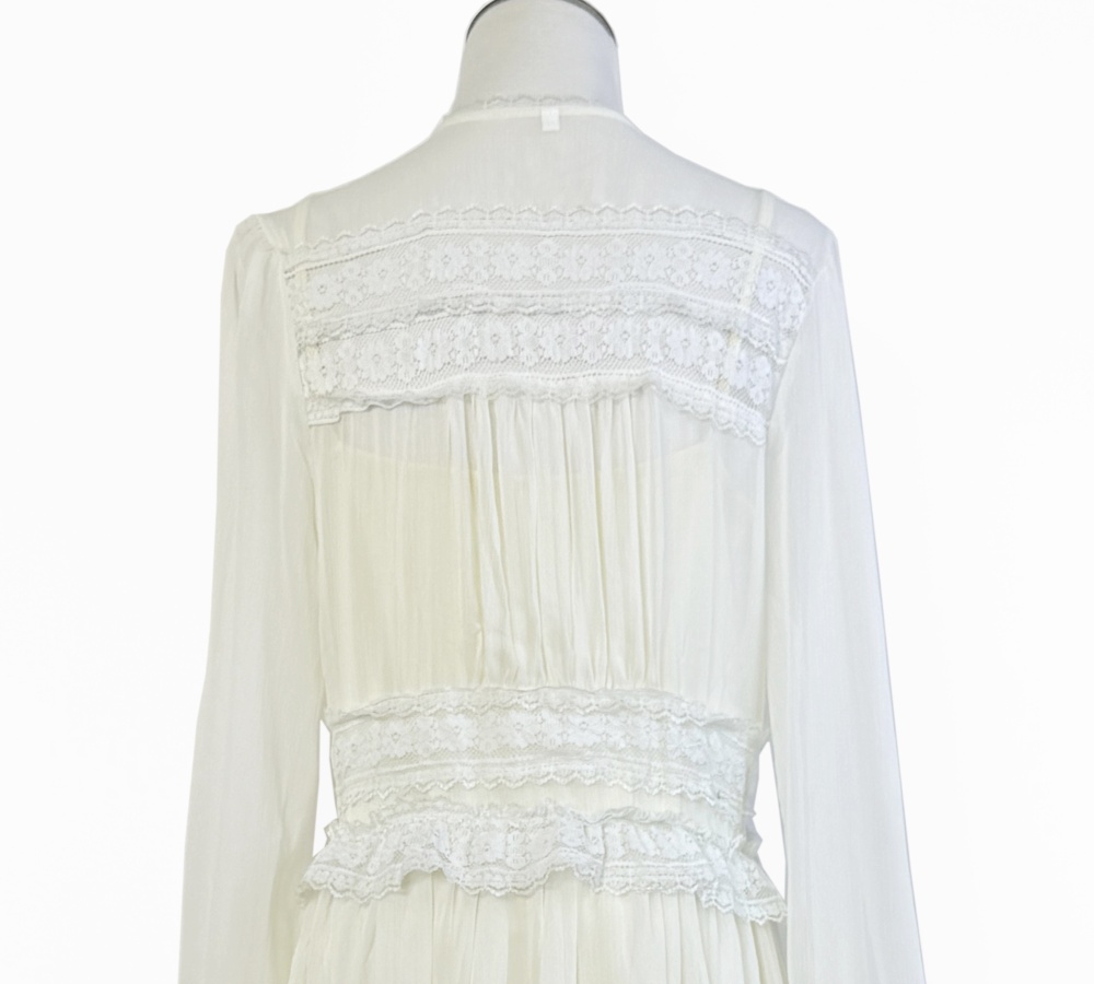 Pearl buckle France style V-neck lace temperament dress