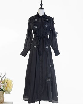 Beading elegant stereoscopic dress flowers lapel long dress