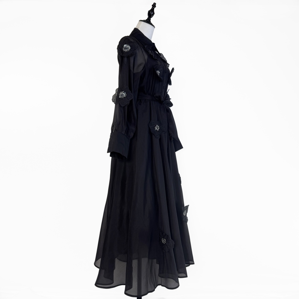 Beading elegant stereoscopic dress flowers lapel long dress