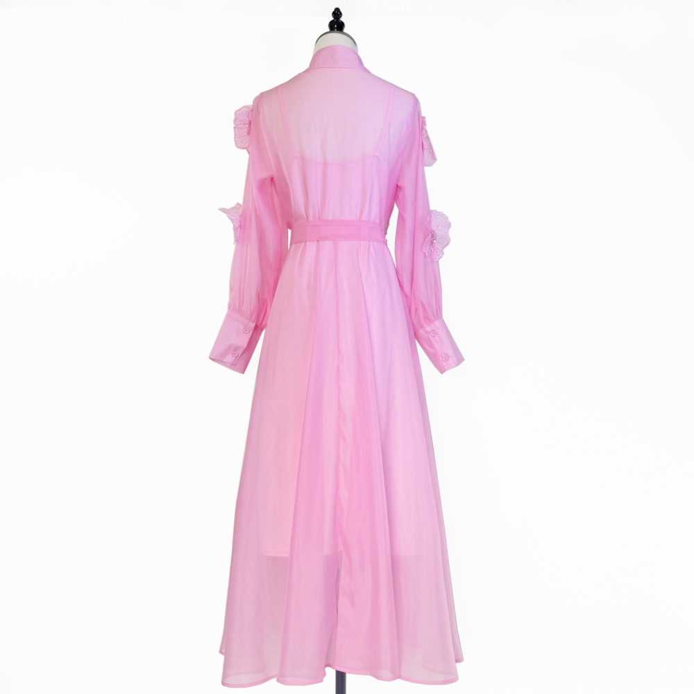 Beading elegant stereoscopic dress flowers lapel long dress