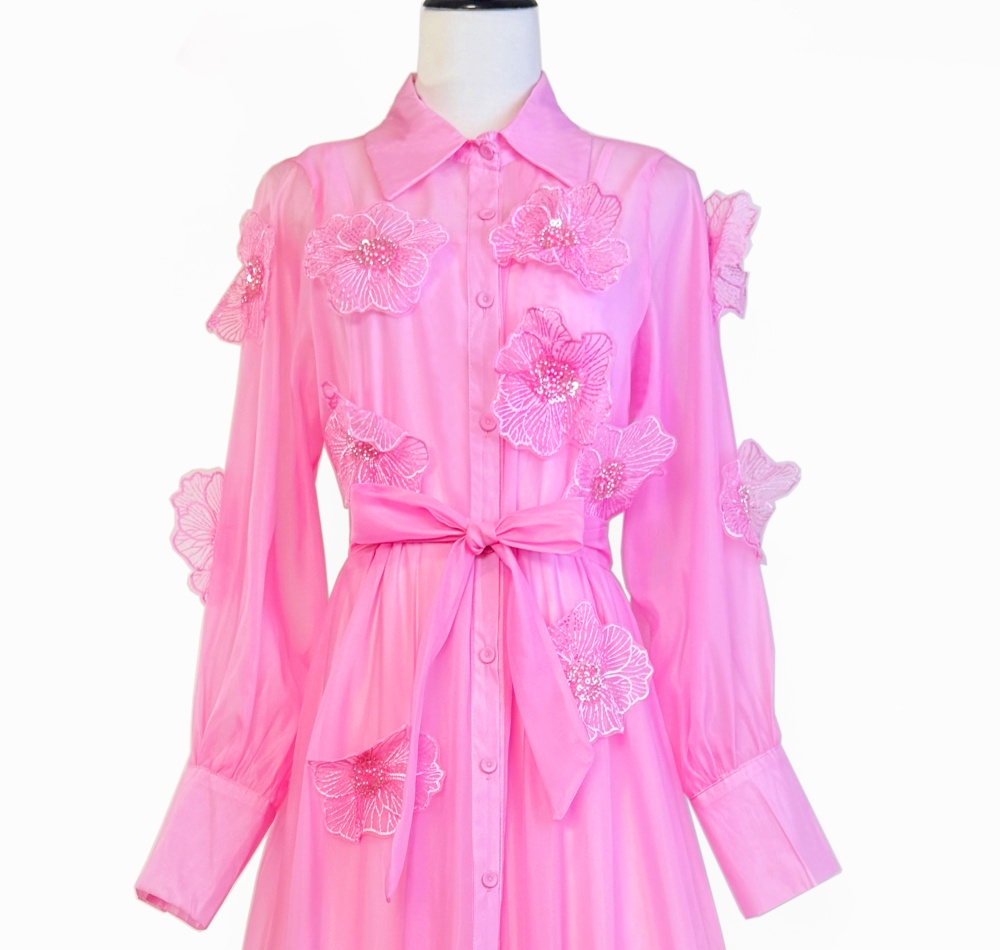 Beading elegant stereoscopic dress flowers lapel long dress