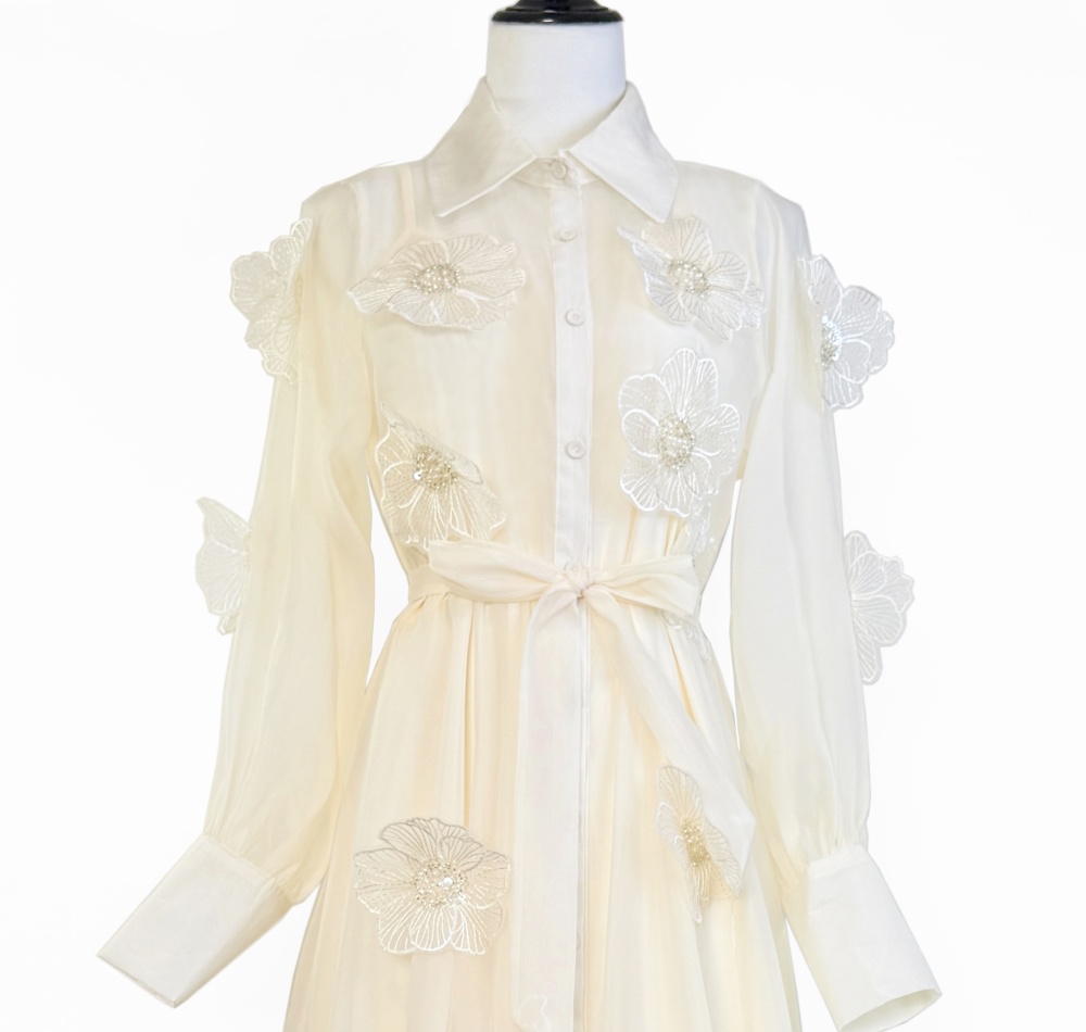 Beading elegant stereoscopic dress flowers lapel long dress