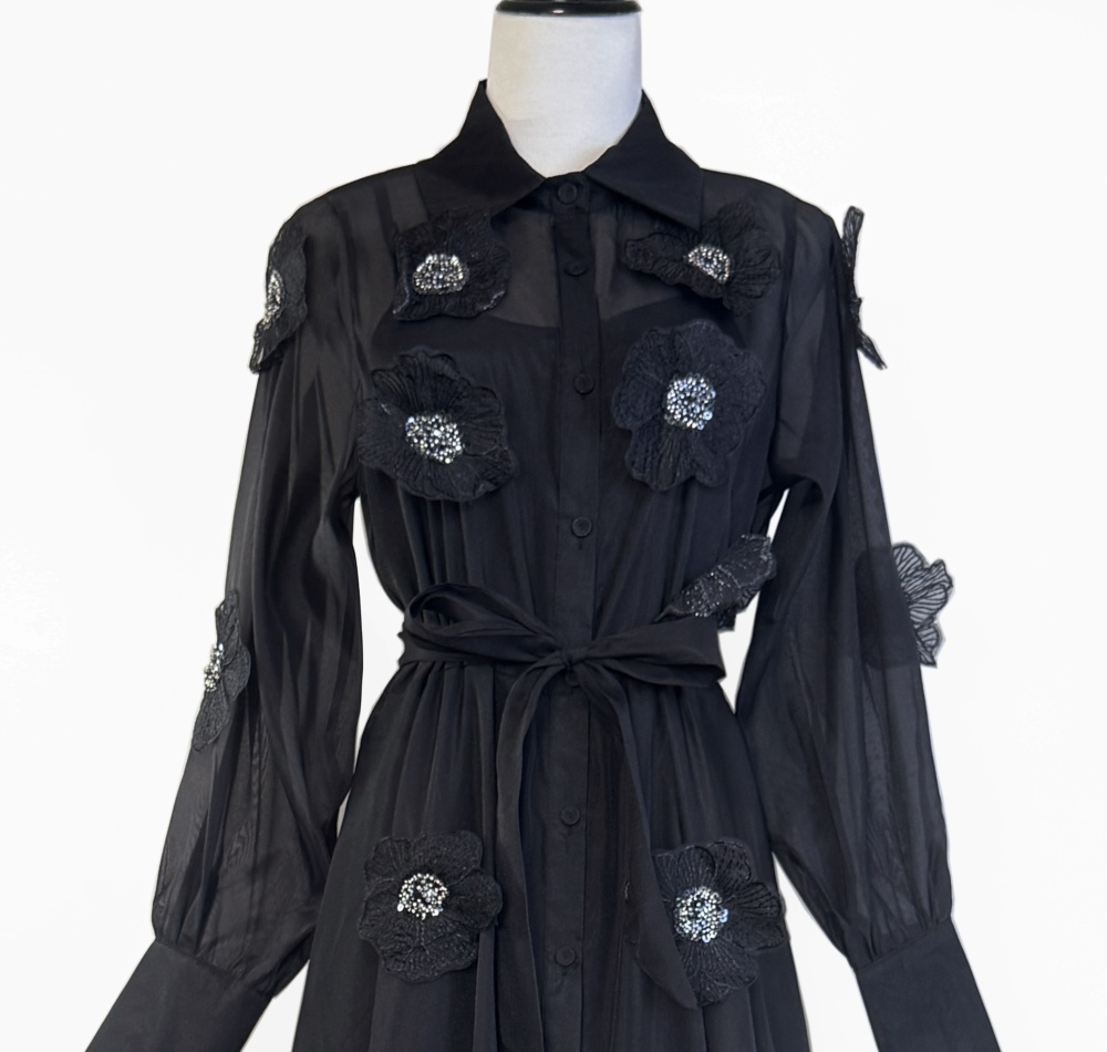 Beading elegant stereoscopic dress flowers lapel long dress