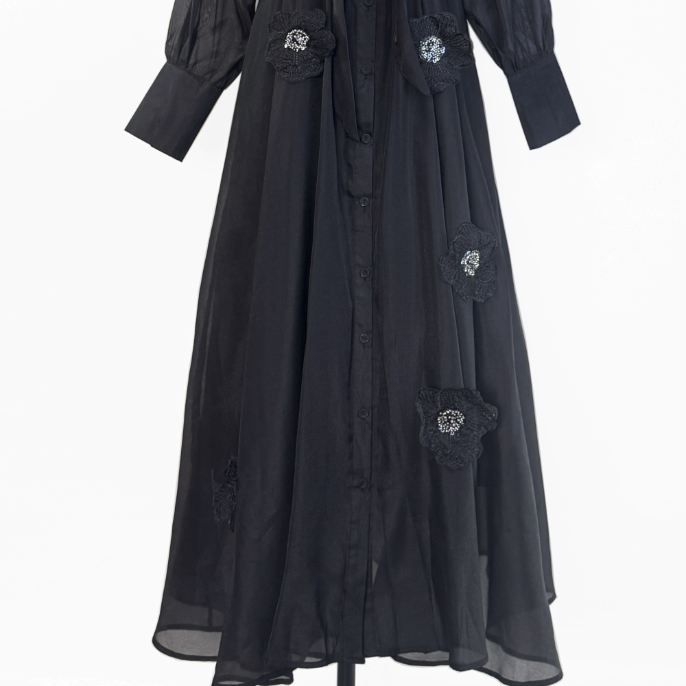 Beading elegant stereoscopic dress flowers lapel long dress