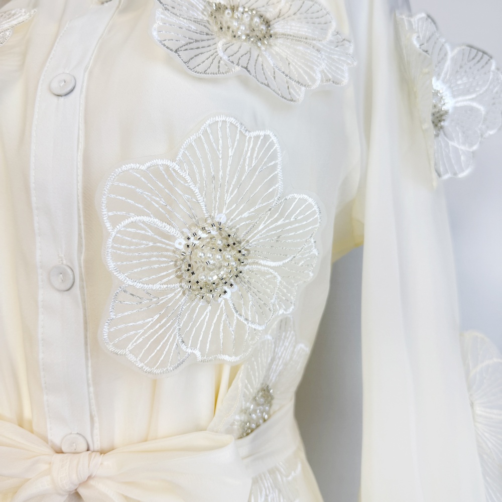 Beading elegant stereoscopic dress flowers lapel long dress
