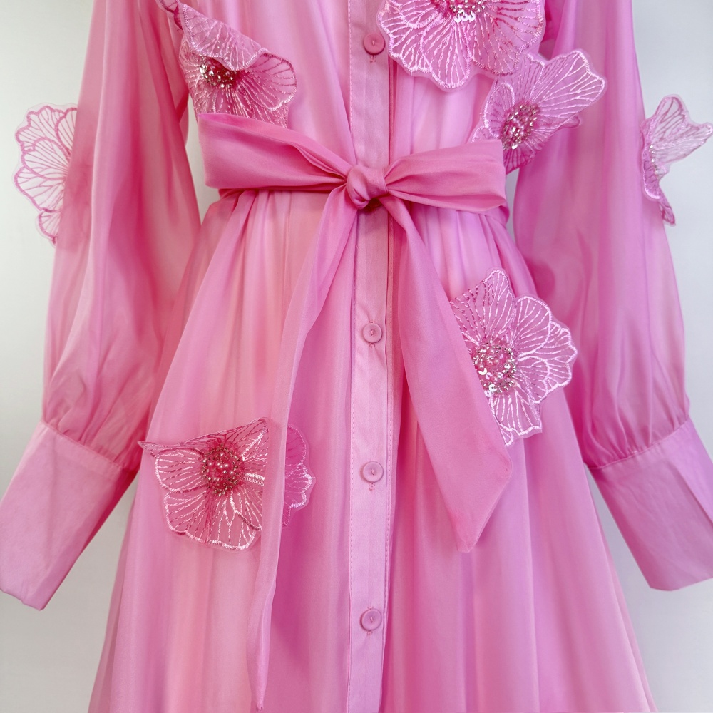 Beading elegant stereoscopic dress flowers lapel long dress