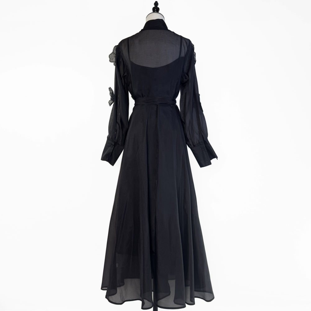 Beading elegant stereoscopic dress flowers lapel long dress