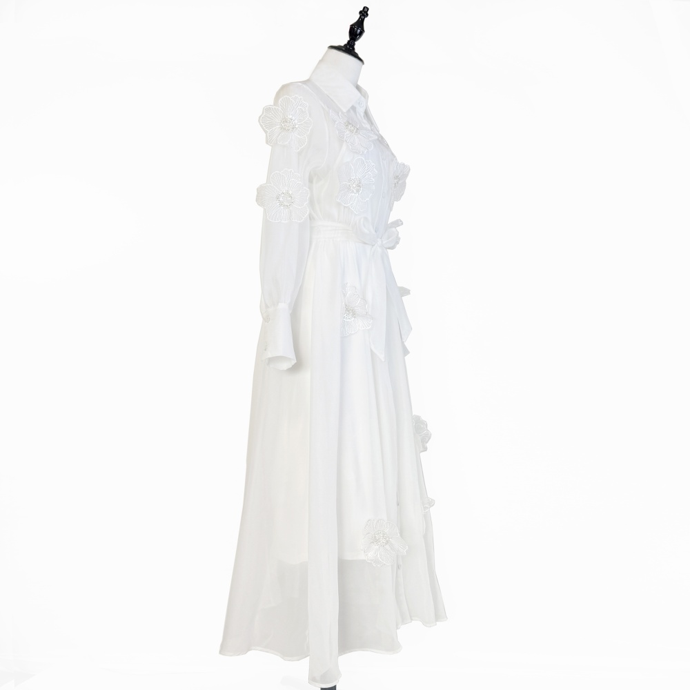 Beading elegant stereoscopic dress flowers lapel long dress