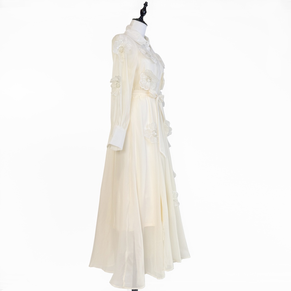 Beading elegant stereoscopic dress flowers lapel long dress