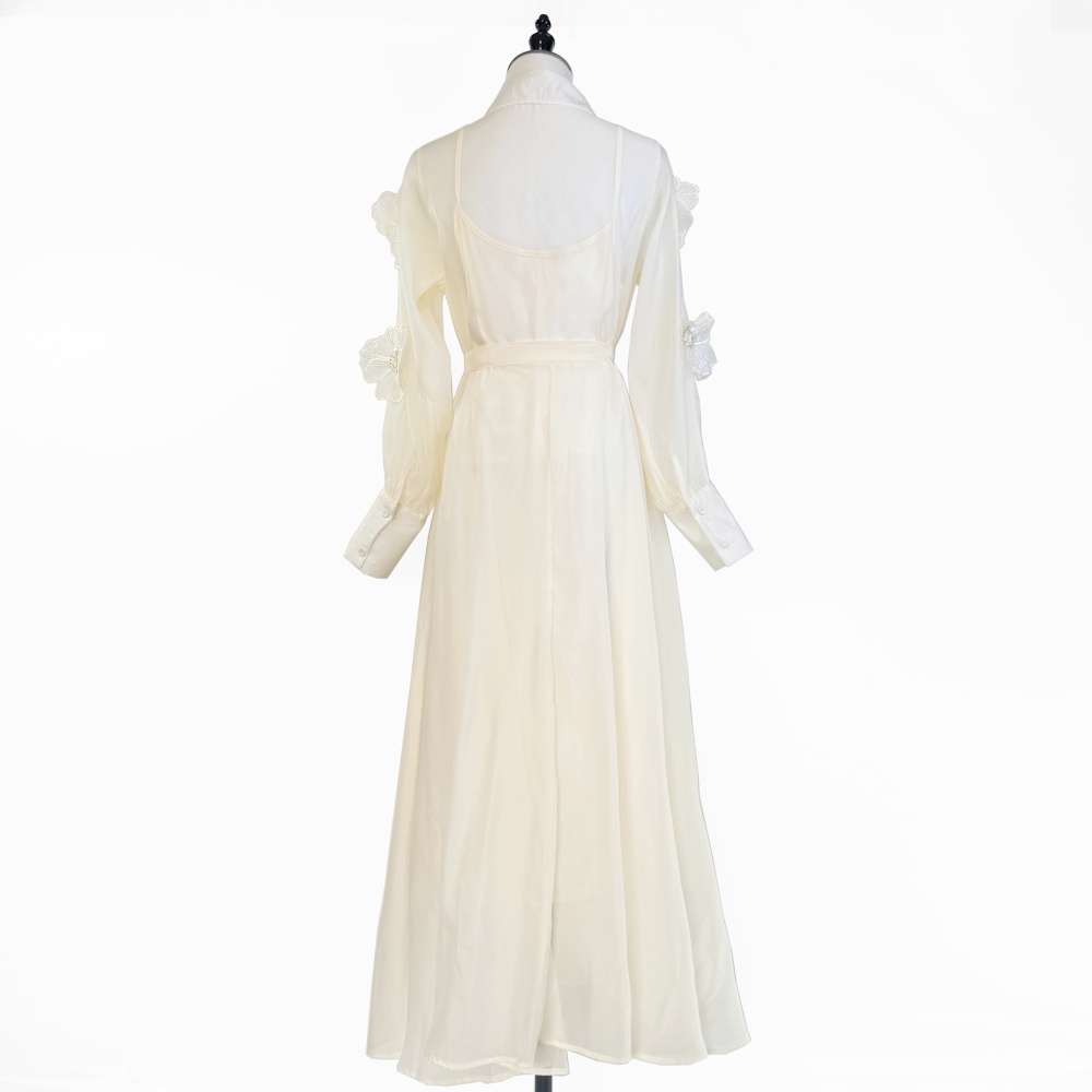 Beading elegant stereoscopic dress flowers lapel long dress