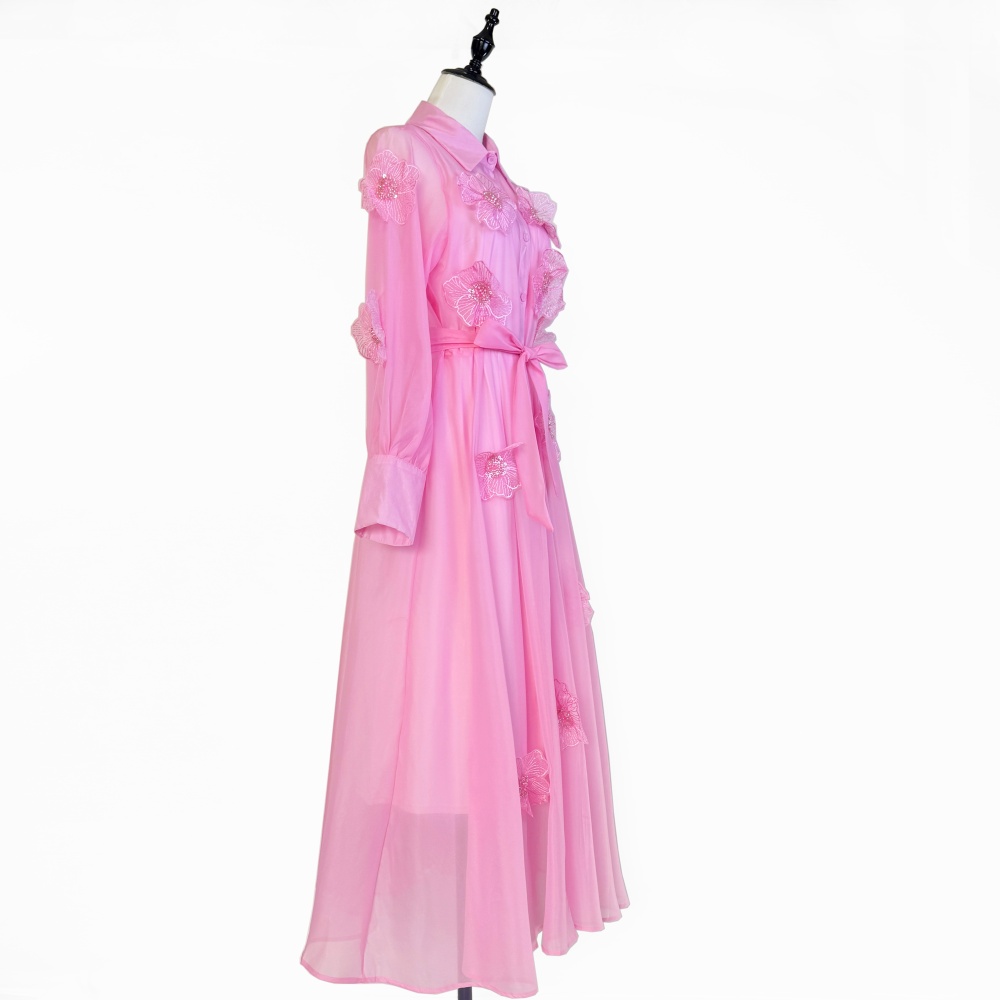 Beading elegant stereoscopic dress flowers lapel long dress