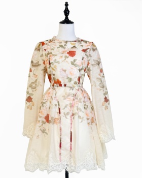 Lace slim T-back long sleeve thick and disorderly dress