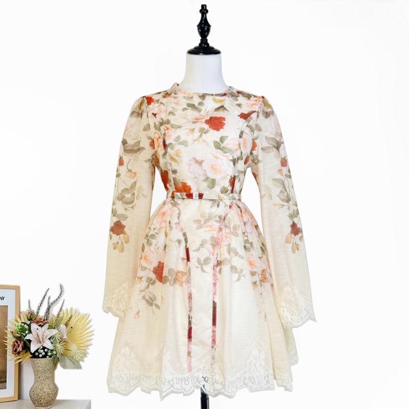 Lace slim T-back long sleeve thick and disorderly dress