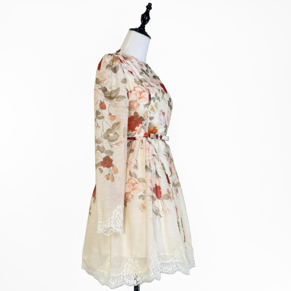 Lace slim T-back long sleeve thick and disorderly dress