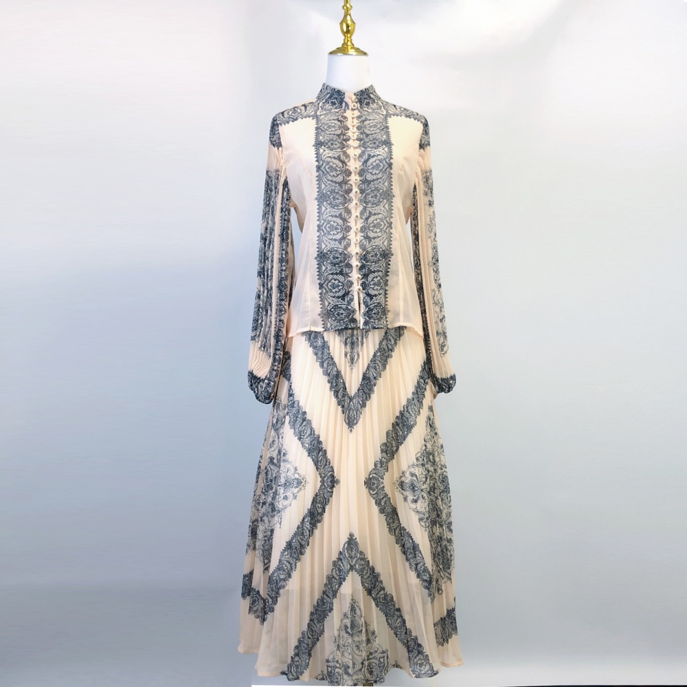 Printing fashion skirt long sleeve shirt a set