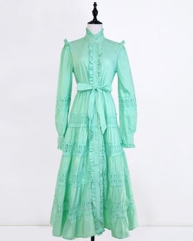 Frenum wood ear pinched waist dress for women