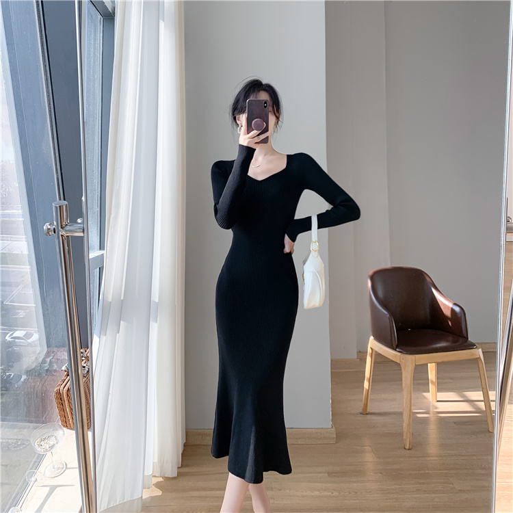 Bottoming slim knitted mermaid dress for women