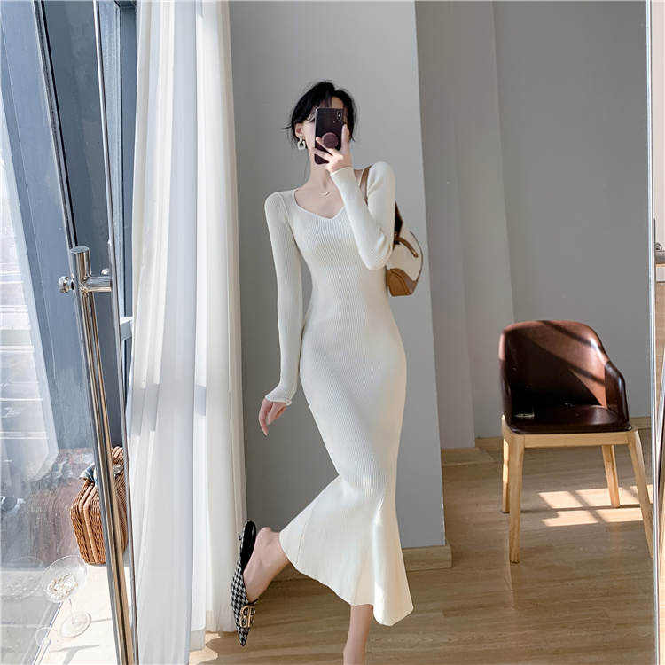 Bottoming slim knitted mermaid dress for women