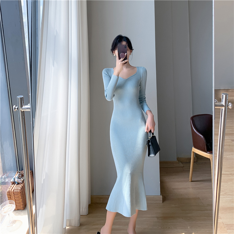Bottoming slim knitted mermaid dress for women