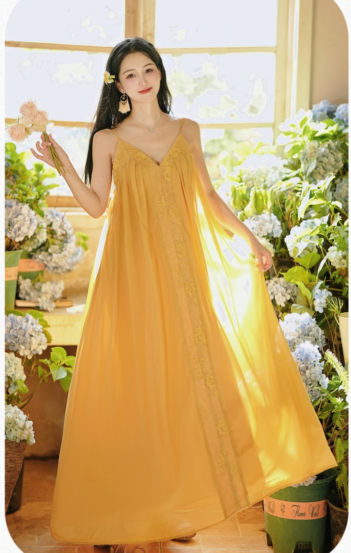 Yellow vacation beach dress big skirt dress 2pcs set