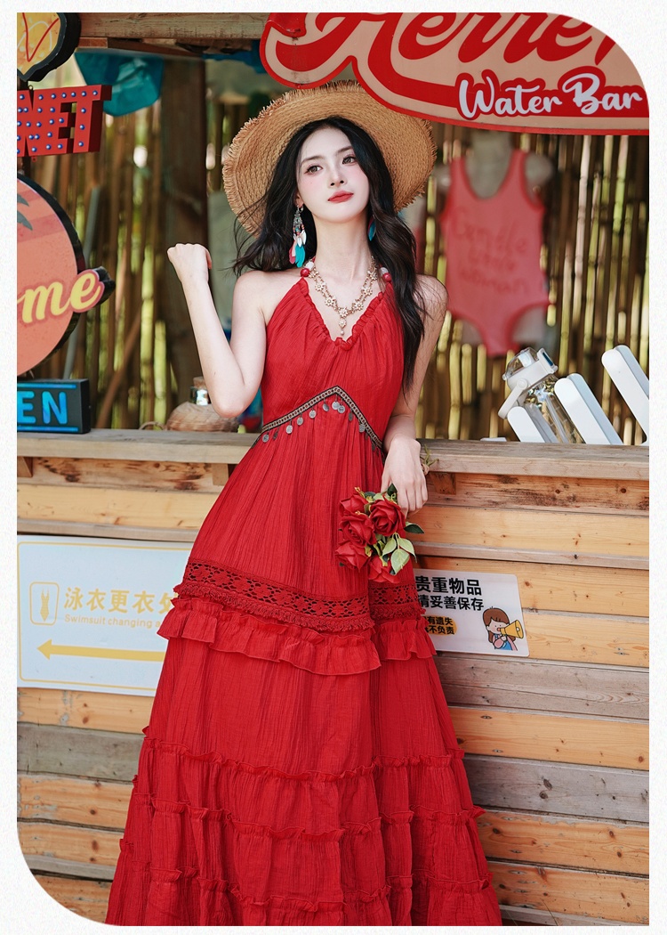 Vacation big skirt dress red beach dress