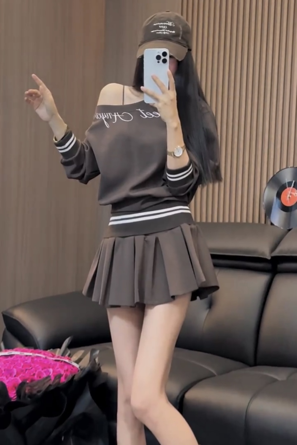 Autumn hoodie printing skirt 2pcs set for women