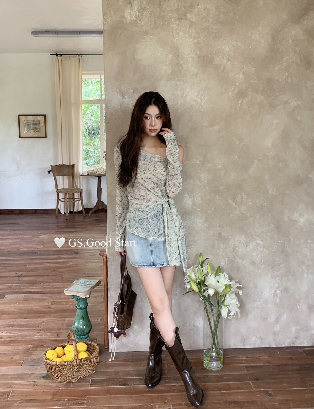 Tie dye pinched waist autumn small shirt for women