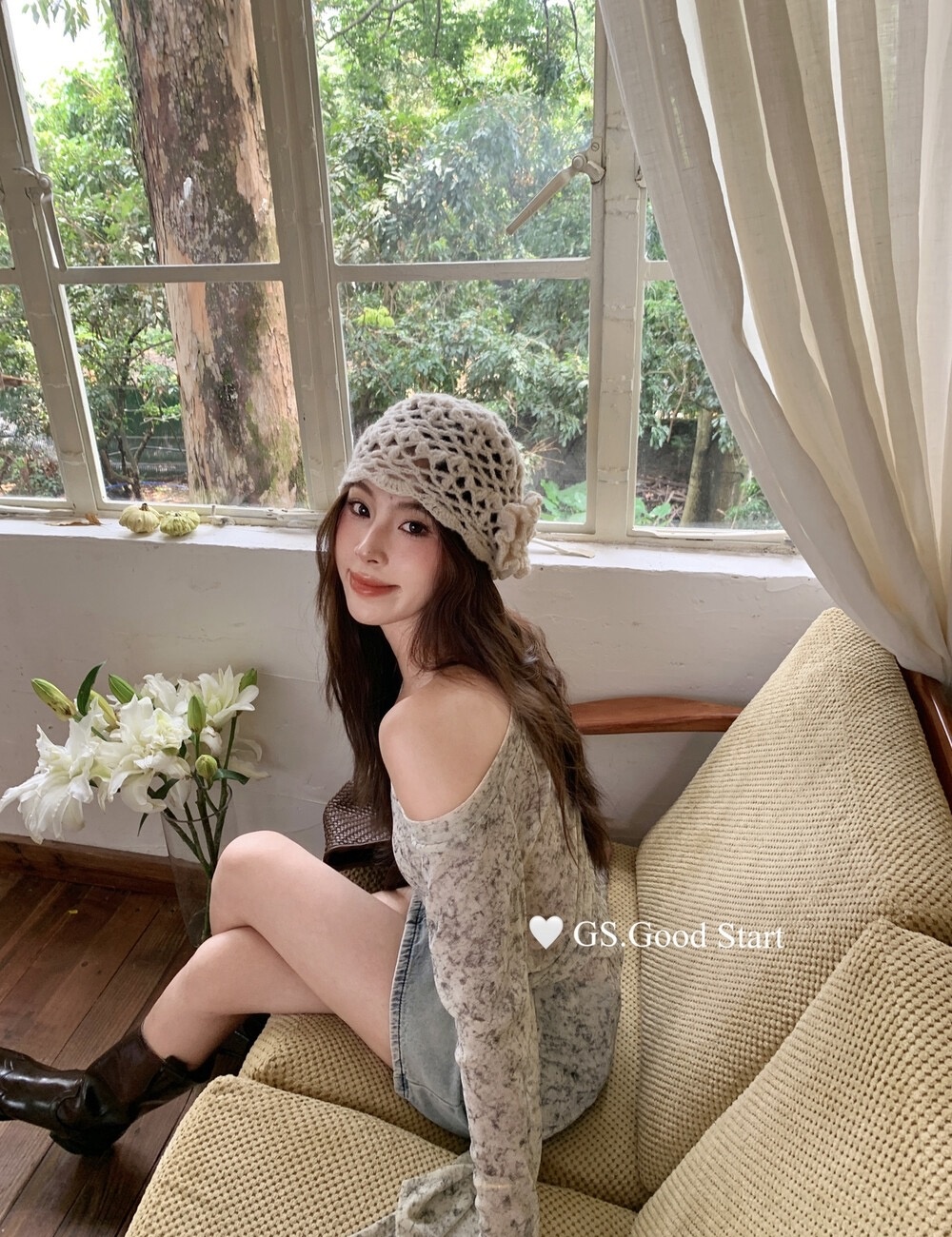 Tie dye pinched waist autumn small shirt for women