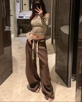 Stripe casual pants lazy wide leg pants a set