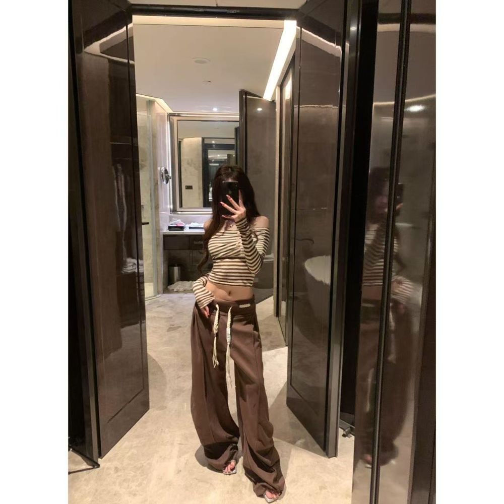 Stripe casual pants lazy wide leg pants a set