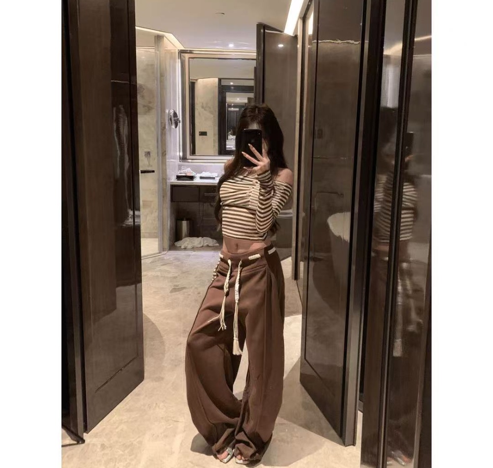 Stripe casual pants lazy wide leg pants a set