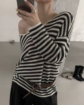 Long sleeve lazy stripe smock autumn hollow loose sweater