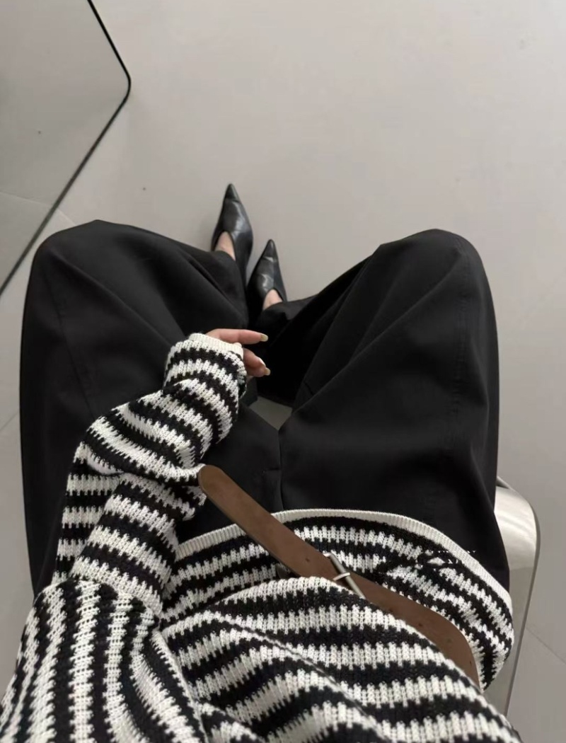 Long sleeve lazy stripe smock autumn hollow loose sweater
