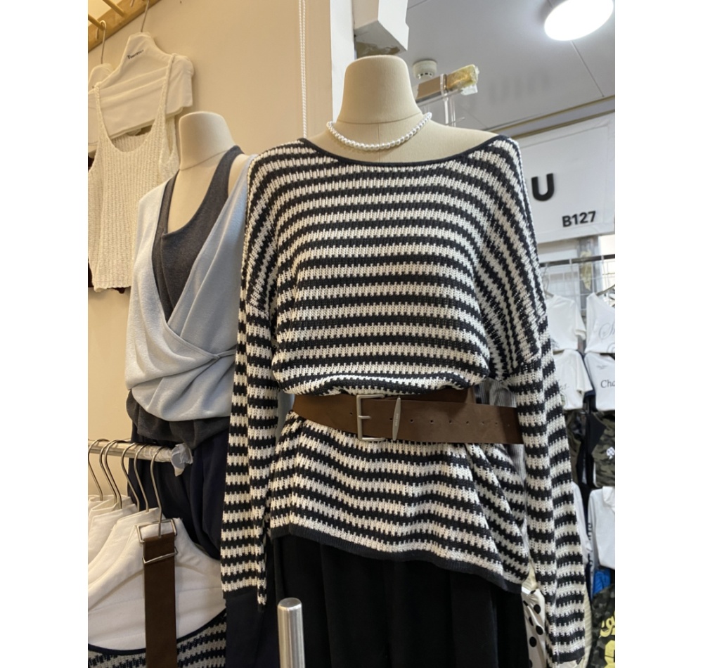 Long sleeve lazy stripe smock autumn hollow loose sweater