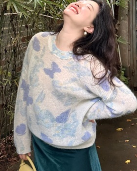 Autumn lazy all-match sweater bow mixed colors tops