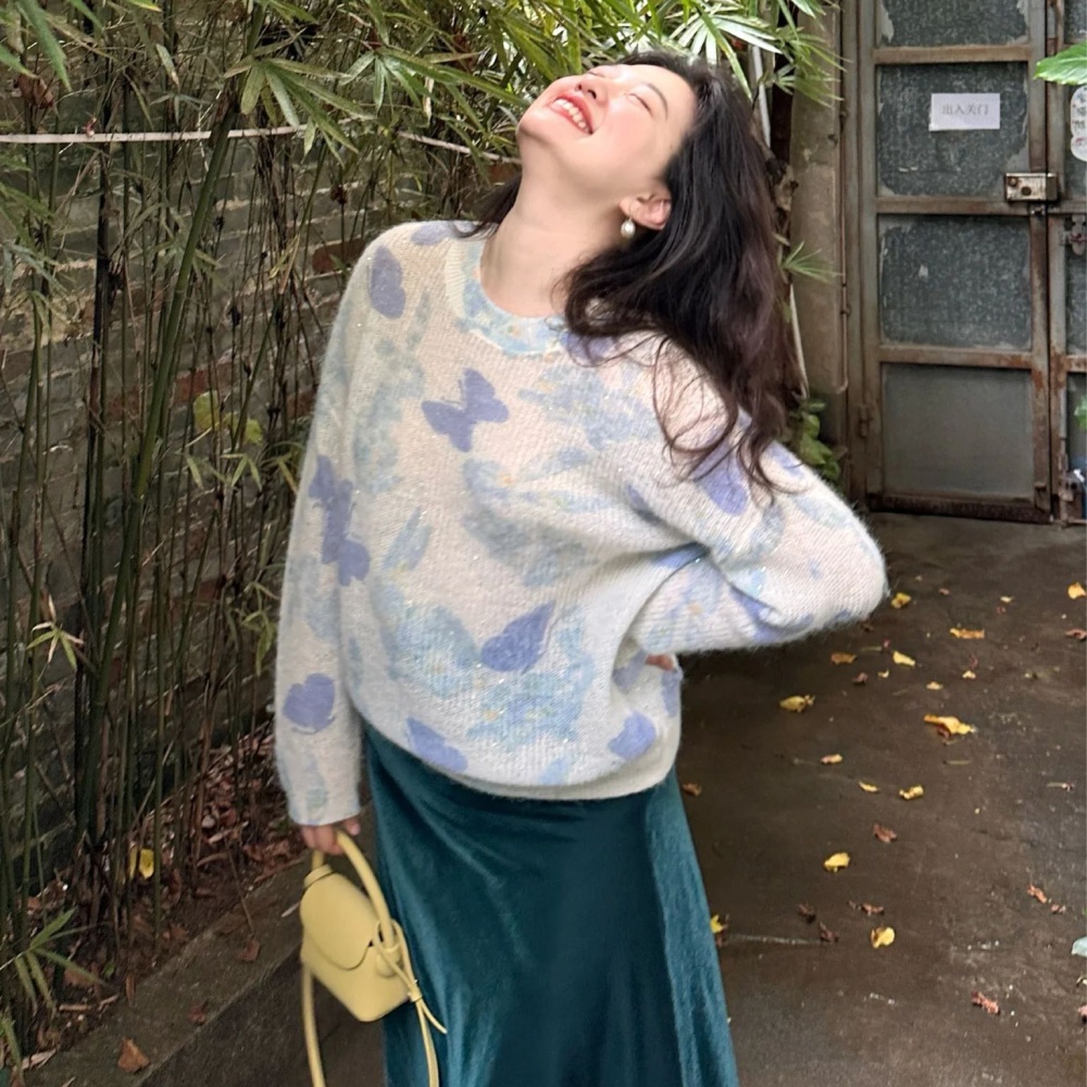 Autumn lazy all-match sweater bow mixed colors tops