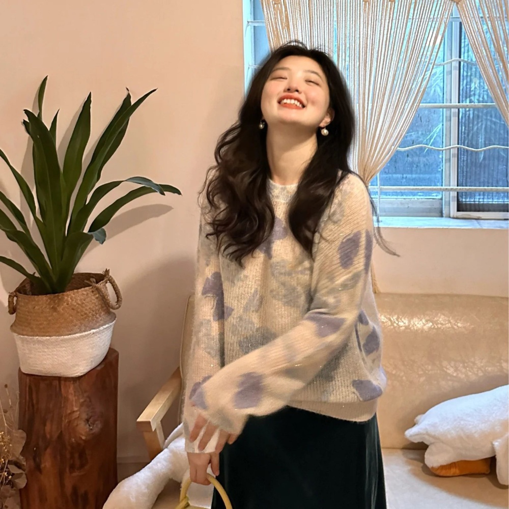 Autumn lazy all-match sweater bow mixed colors tops
