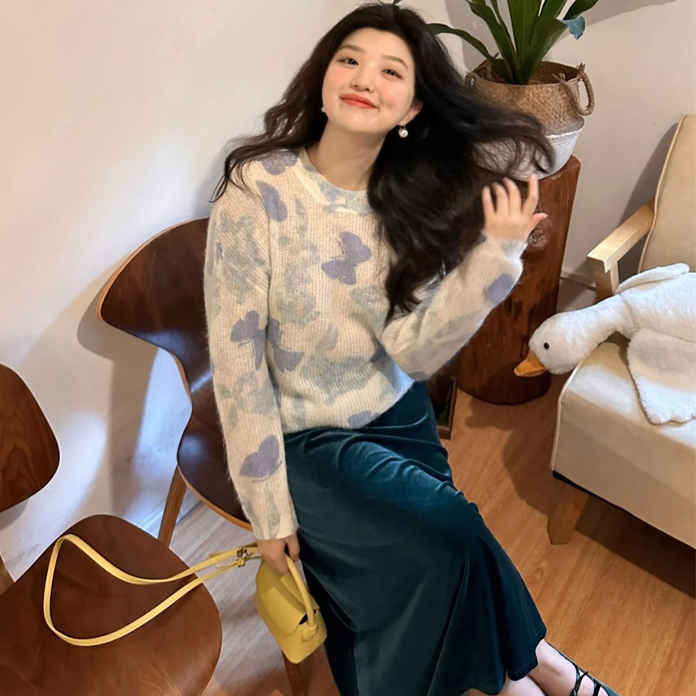 Autumn lazy all-match sweater bow mixed colors tops