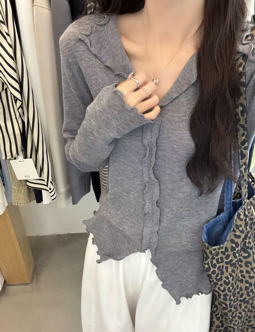 Wood ear sweet small shirt knitted refinement tops