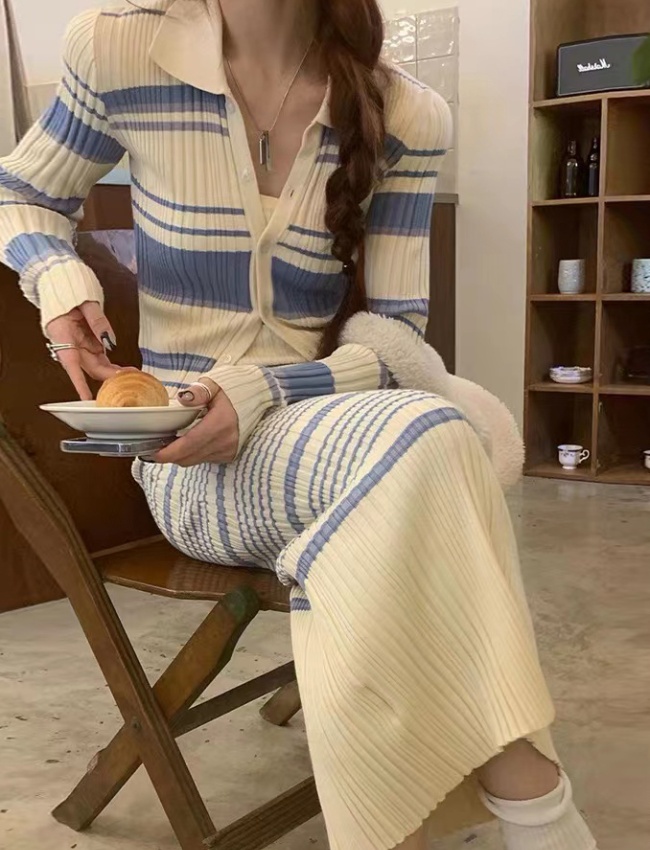 Fashion strap dress cardigan 2pcs set for women