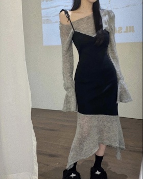 Pseudo-two autumn long dress niche mermaid dress for women