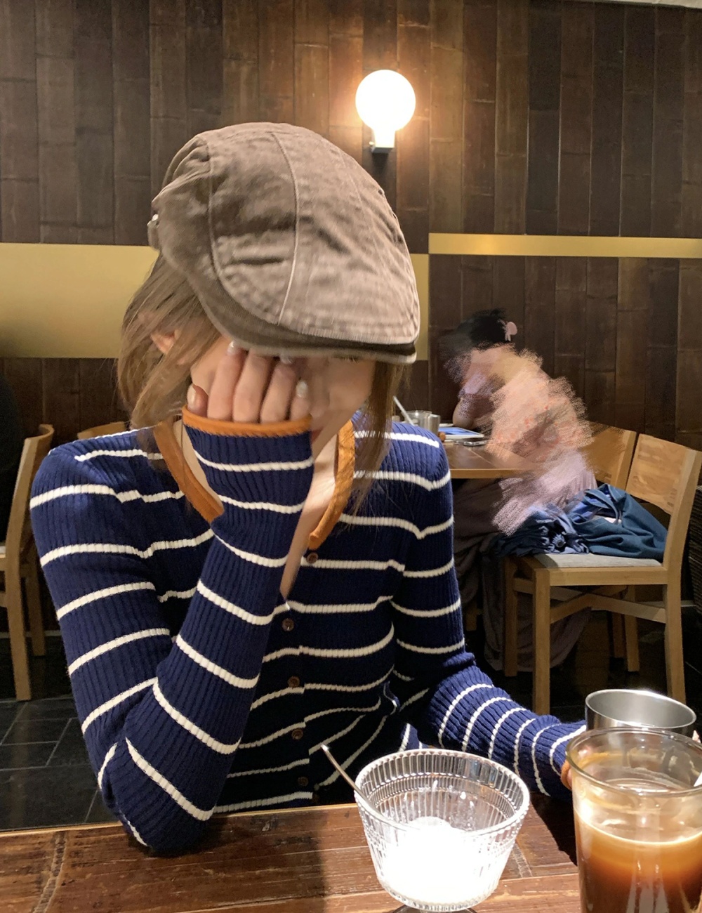 Mixed colors stripe tops slim cardigan for women