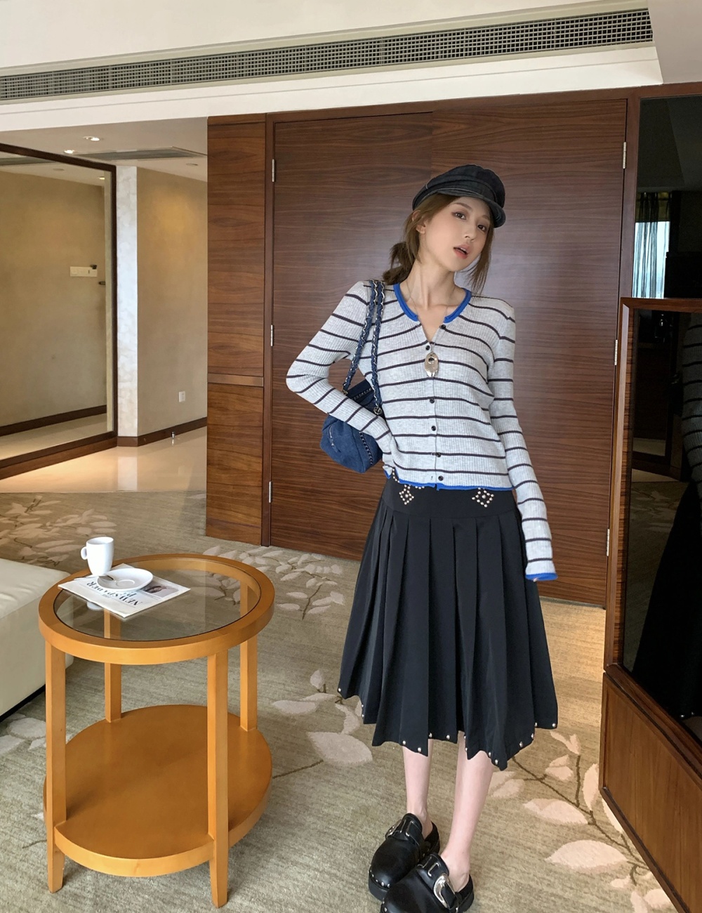 Mixed colors stripe tops slim cardigan for women